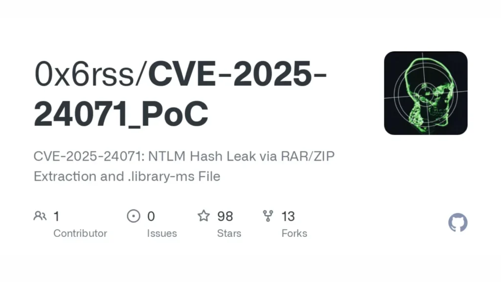 CVE-2025-24071_PoC : A Tool For Demonstrating NTLM Hash Leak Vulnerability CVE-2025-24071_PoC : A Tool For Demonstrating NTLM Hash Leak Vulnerability
